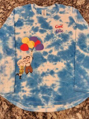 Disney Carl & Ellie Balloon Pixar UP Tie-Dye Long Sleeve T-Shirt Women's M